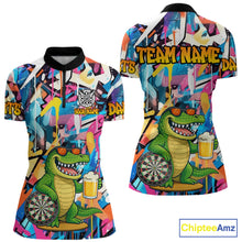 Load image into Gallery viewer, Funny Alligator Colorful Graffiti Darts Shirt For Women Custom Darts Team Jersey Polo &amp; 1/4 Zip TDM6392