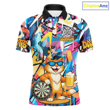 Load image into Gallery viewer, Funny Cat Colorful Graffiti Darts Shirt For Men Custom Darts Team Jersey Polo &amp; 1/4 Zip TDM6393