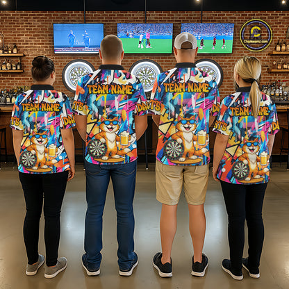 Funny Cat Colorful Graffiti Darts Shirt For Women Custom Darts Team Jersey Polo & 1/4 Zip TDM6393