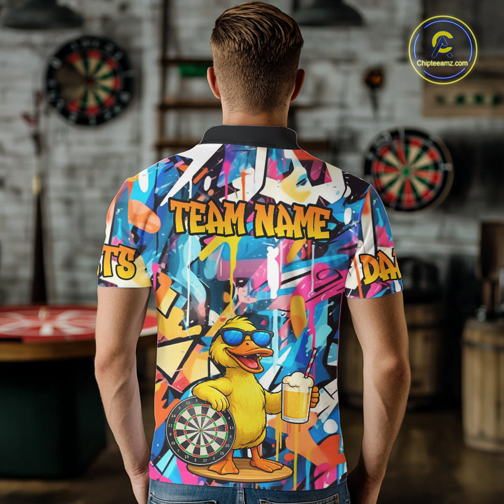 Funny Duck Colorful Graffiti Darts Shirt For Men Custom Darts Team Jersey Polo & 1/4 Zip TDM6396
