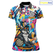 Load image into Gallery viewer, Funny Wolf Colorful Graffiti Darts Shirt For Women Custom Darts Team Jersey Polo &amp; 1/4 Zip TDM6398