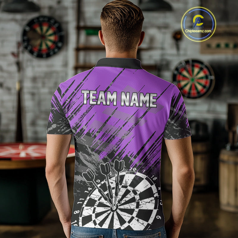 Purple Grunge Darts Shirts For Men Custom Darts Jerseys With Pocket Option TDM4856
