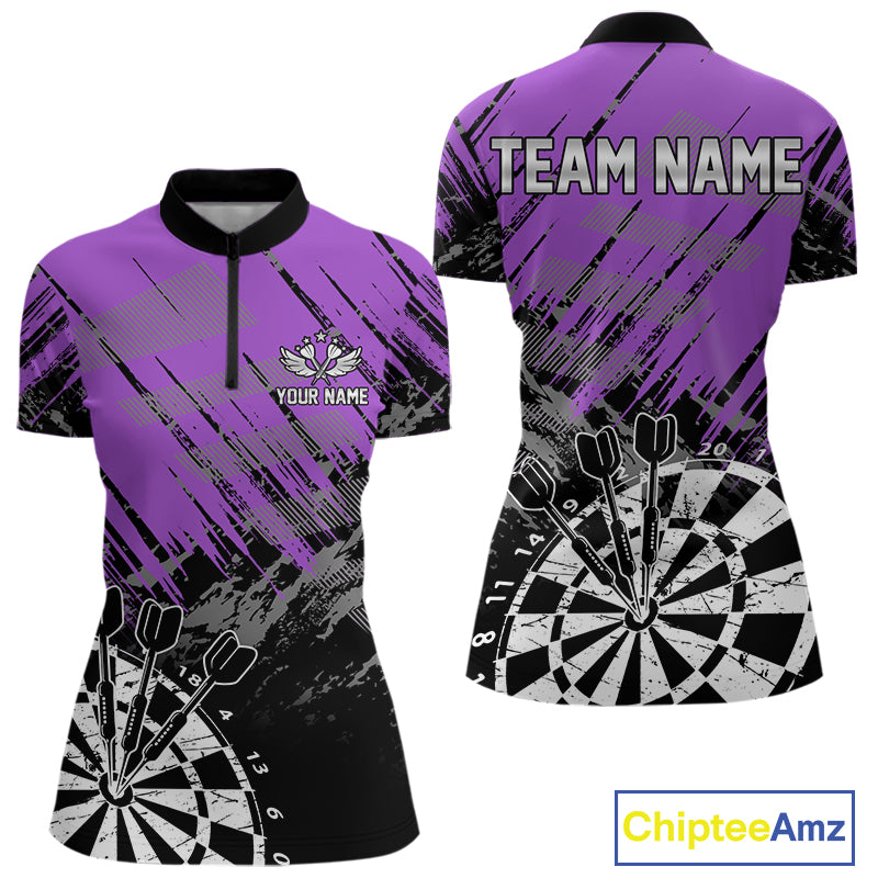 Purple Grunge Darts Shirts For Women Custom Darts Jerseys With Pocket Option TDM4856