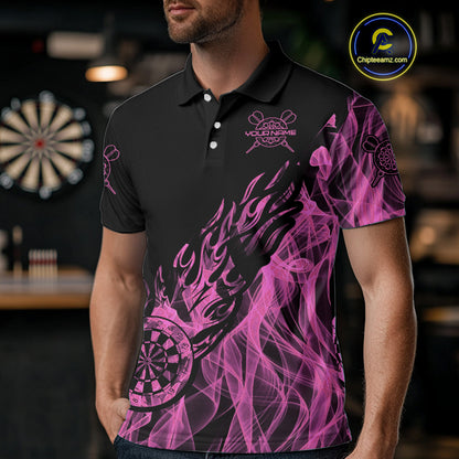 Black And Pink Flame Fire Darts Polo & Quarter Zip Custom Dart Shirt For Men Dart Jerseys TDM4858