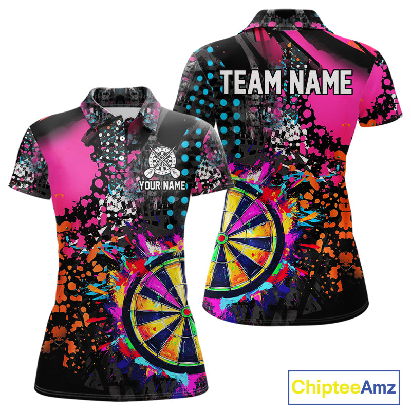 Personalized Colorful Grunge Funny Darts Shirt For Women Custom Darts Jersey Team Polo & 1/4 Zip TDM5068