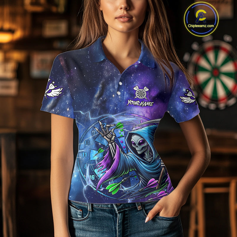 Funny Blue Purple Galaxy Alien Dart Shirts For Women Custom Glowing Dart Jersey Team Polo & 1/4 Zip TDM5075