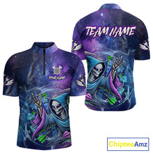 Load image into Gallery viewer, Funny Blue Purple Galaxy Alien Dart Shirts For Men Custom Glowing Dart Jersey Team Polo &amp; 1/4 Zip TDM5075