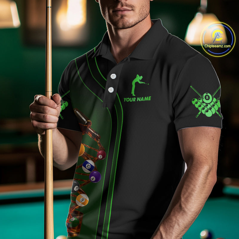 Funny DNA Wine Billiard Shirt For Men Custom Pool Team Shirts, Billiard Jersey Polo & Zip |Green TDM5283