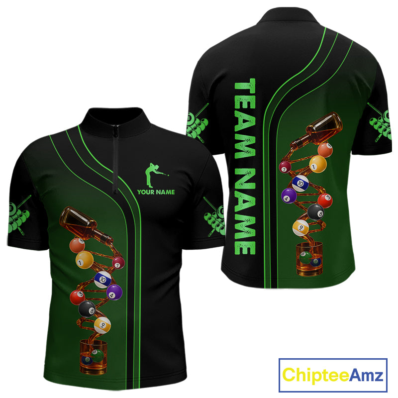 Funny DNA Wine Billiard Shirt For Men Custom Pool Team Shirts, Billiard Jersey Polo & Zip |Green TDM5283