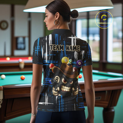 Personalized Blue Grunge Funny 8 Ball Billiard Shirt For Women, Pool Team Jersey Polo & 1/4 Zip TDM5286