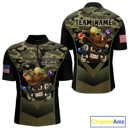 Personalized Green Camo Funny 8 Ball Billiard Shirt For Men Custom Pool Team Jersey Polo & 1/4 Zip TDM5287
