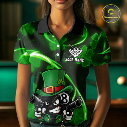 Personalized St Patrick Day 8 Ball Billiard Shirt For Women, Funny Shamrock Luckiest Billiard Jersey TDM5538