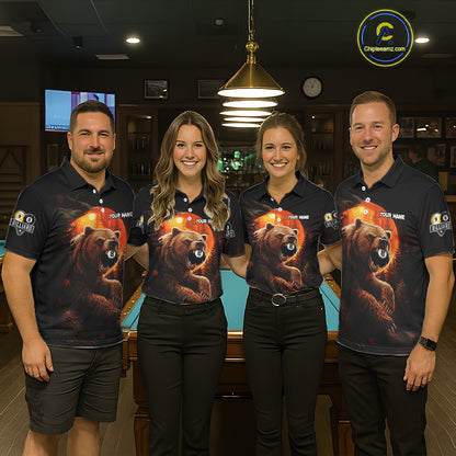 Personalized 8 Ball & 9 Ball Bear Billiard Shirt For Men Custom Pool Team Jersey Polo & 1/4 Zip TDM5549
