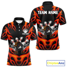 Load image into Gallery viewer, Personalized Orange Funny Flame Bowling Shirt For Men, Fire Bowling Team Jersey Polo &amp; 1/4 Zip TDM6163
