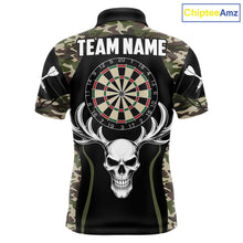 Load image into Gallery viewer, Personalized Green Camo Skull Darts Shirt For Men Custom Darts League Jersey Team Polo &amp; 1/4 Zip TDM6402