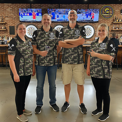 Personalized Green Camo Skull Darts Shirt For Men Custom Darts League Jersey Team Polo & 1/4 Zip TDM6402