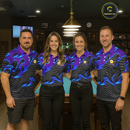 Personalized Blue Purple 9 Ball Pool Billiards Shirts For Men, Billiard Team Jersey Polo &1/4 Zip TDM6403