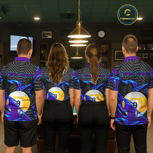Load image into Gallery viewer, Personalized Blue Purple 9 Ball Pool Billiards Shirts For Men, Billiard Team Jersey Polo &amp;1/4 Zip TDM6403