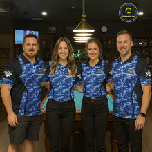 Load image into Gallery viewer, Personalized Blue Camo Skull Billiard Shirt For Men, 8 Ball Billiard Team Jersey Polo &amp; 1/4 Zip TDM6399