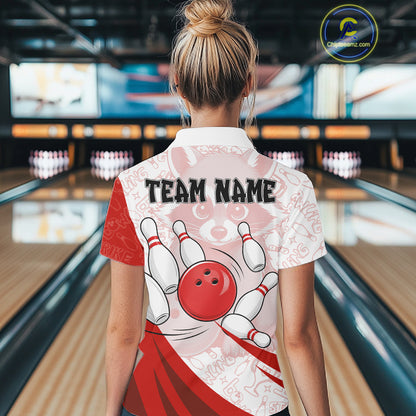 Custom Red Funny Raccoon Bowling Jersey For Women Custom Bowling Shirts Team Polo & Quarter Zip TDM6592