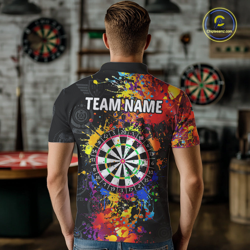 Colorful Paint Men Quarter Zip Dart Shirts With Pocket Custom Darts Jersey TDM1894