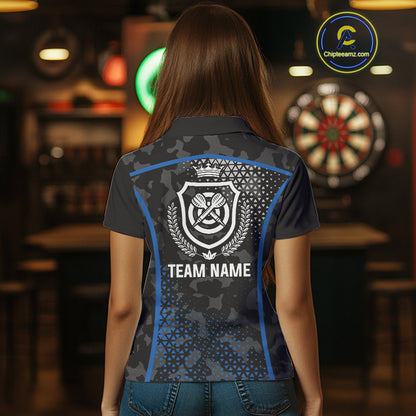 Black And Blue Camo Dart Shirt With Pocket Option For Women Custom Dart Jersey TDM4651