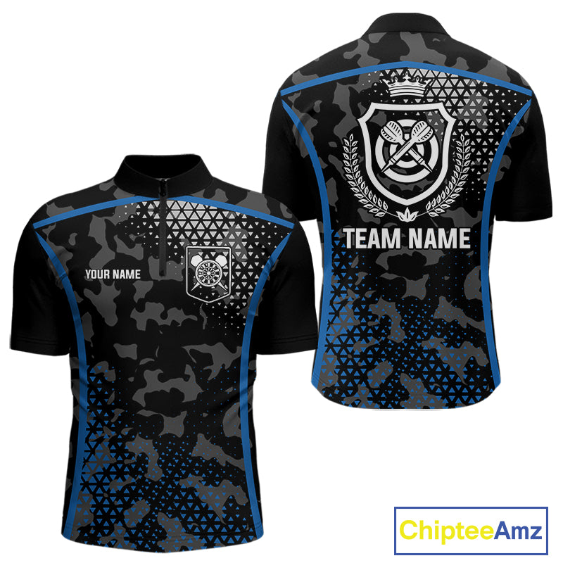 Black And Blue Camo Dart Shirt With Pocket Option For Men Custom Dart Jersey TDM4651