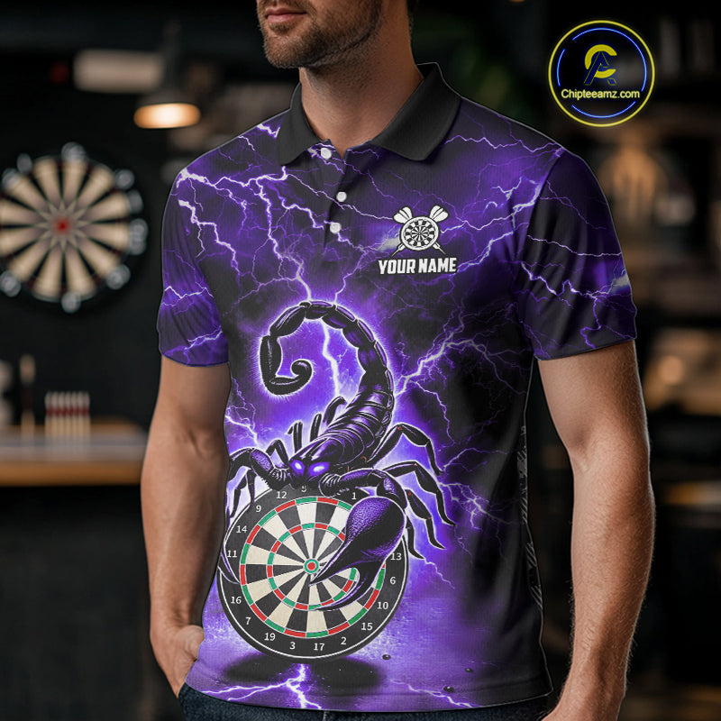 Purple Thunder Lightning Scorpion Darts Polo & 1/4 Zip For Men Custom Darts League Team Jersey TDM4865