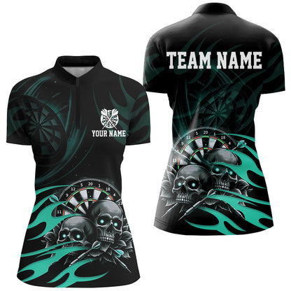 Funny Skull Turquoise Swirl Pattern Dart Shirts For Women Custom Dart Jerseys Dart Team Shirts TDM2836