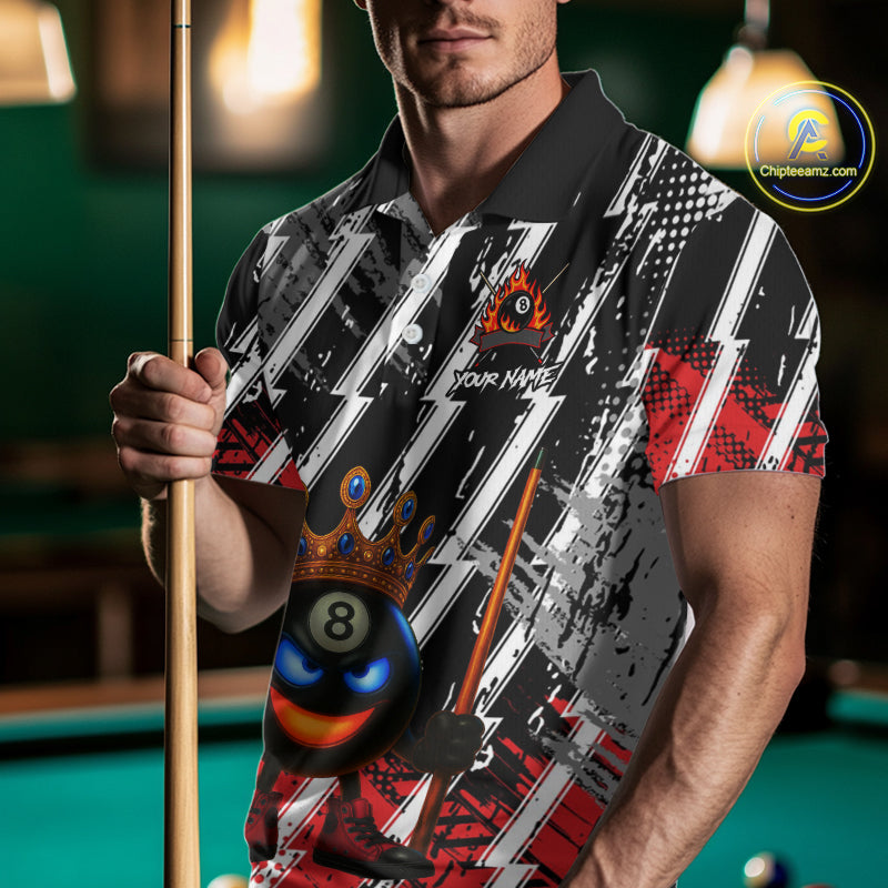 Funny 8 Ball Pool Crown Billiard Shirt For Men Custom Billiard Jersey Team Polo & 1/4 Zip |Red TDM5081
