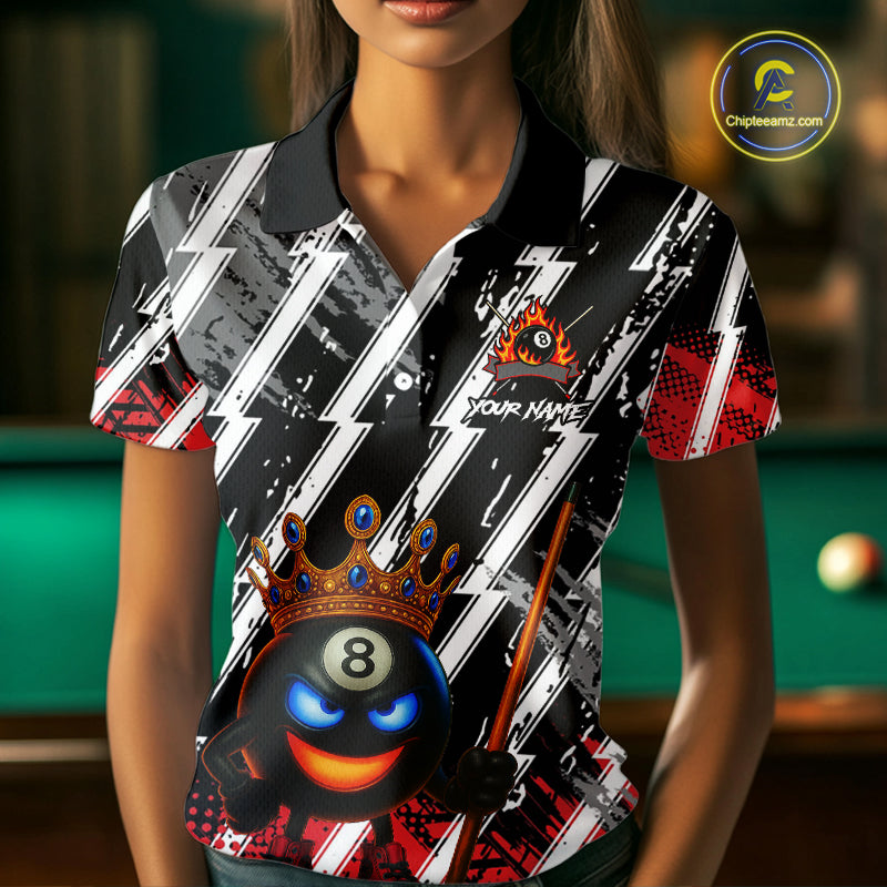 Funny 8 Ball Pool Crown Billiard Shirt For Women Custom Billiard Jersey Team Polo & 1/4 Zip |Red TDM5081