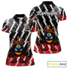 Load image into Gallery viewer, Funny 8 Ball Pool Crown Billiard Shirt For Women Custom Billiard Jersey Team Polo &amp; 1/4 Zip |Red TDM5081