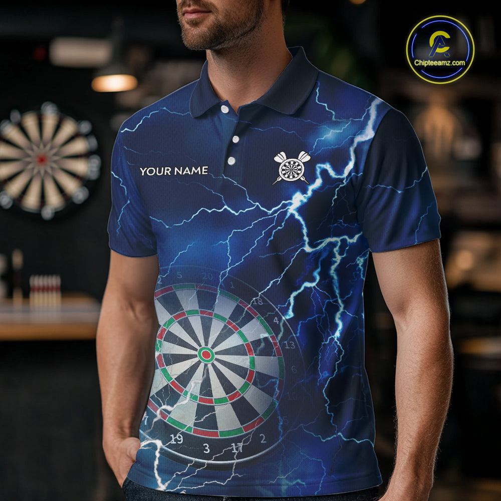 Custom Lightning Blue Darts Shirt With Pocket Option For Men, Darts Jersey TDM5551