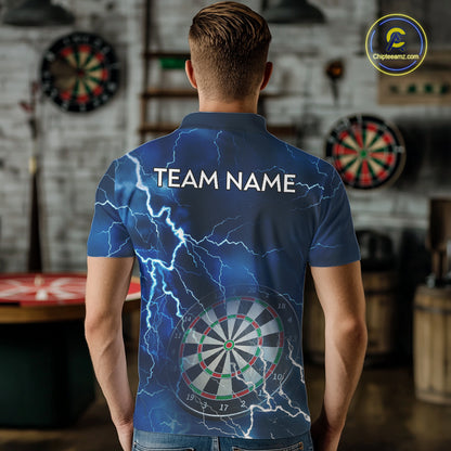 Custom Lightning Blue Darts Shirt With Pocket Option For Men, Darts Jersey TDM5551