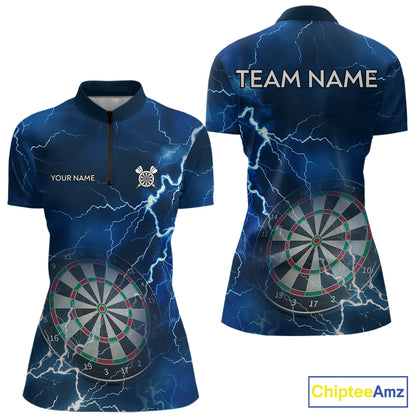 Custom Lightning Blue Darts Shirt With Pocket Option For Women, Darts Jersey TDM5551