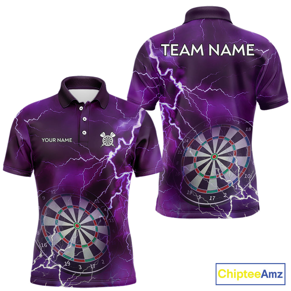 Custom Lightning Purple Darts Shirt With Pocket Option For Men, Darts Jersey TDM5552