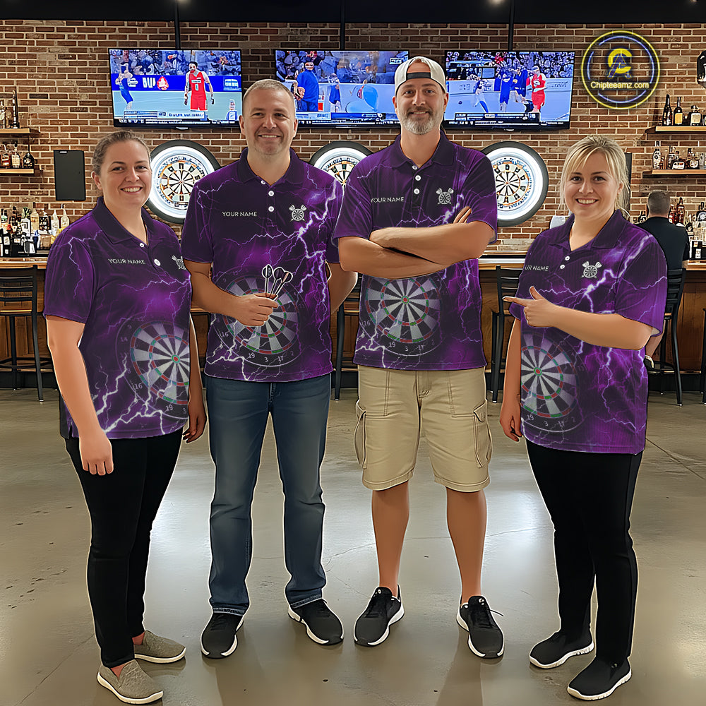 Custom Lightning Purple Darts Shirt With Pocket Option For Men, Darts Jersey TDM5552