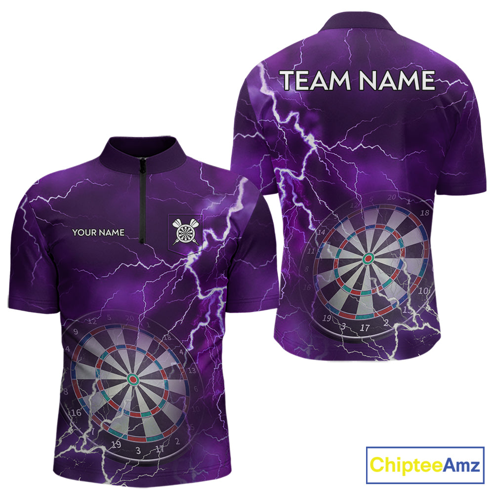 Custom Lightning Purple Darts Shirt With Pocket Option For Men, Darts Jersey TDM5552
