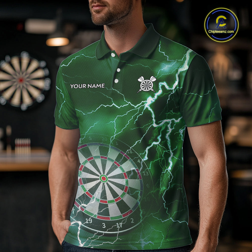 Custom Lightning Green Darts Shirt With Pocket Option For Men, Darts Jersey TDM5553