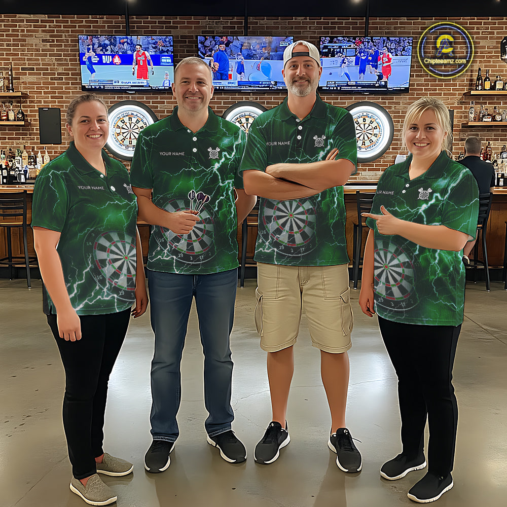 Custom Lightning Green Darts Shirt With Pocket Option For Men, Darts Jersey TDM5553