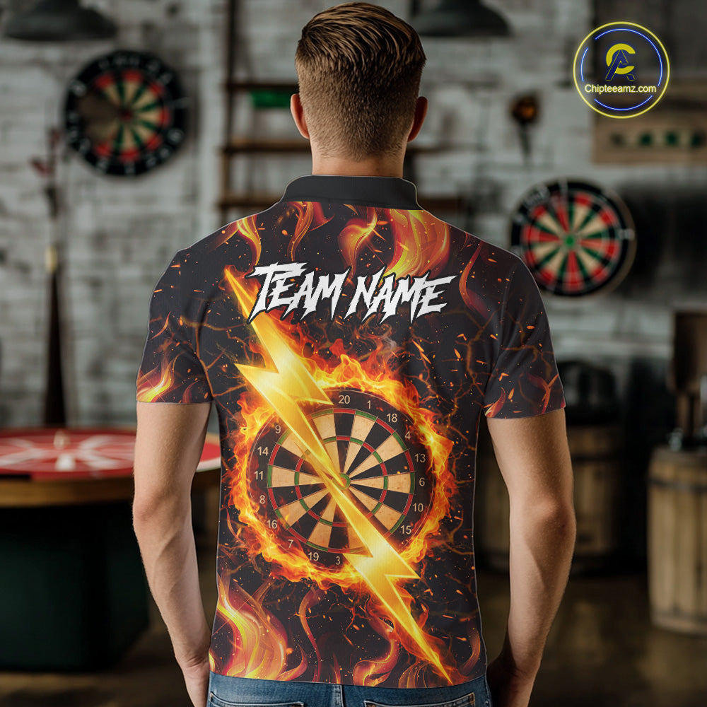 Personalized Dartboard Fire Flame Gold Thunder Men's Darts Shirt Custom Darts Team Jersey TDM5556