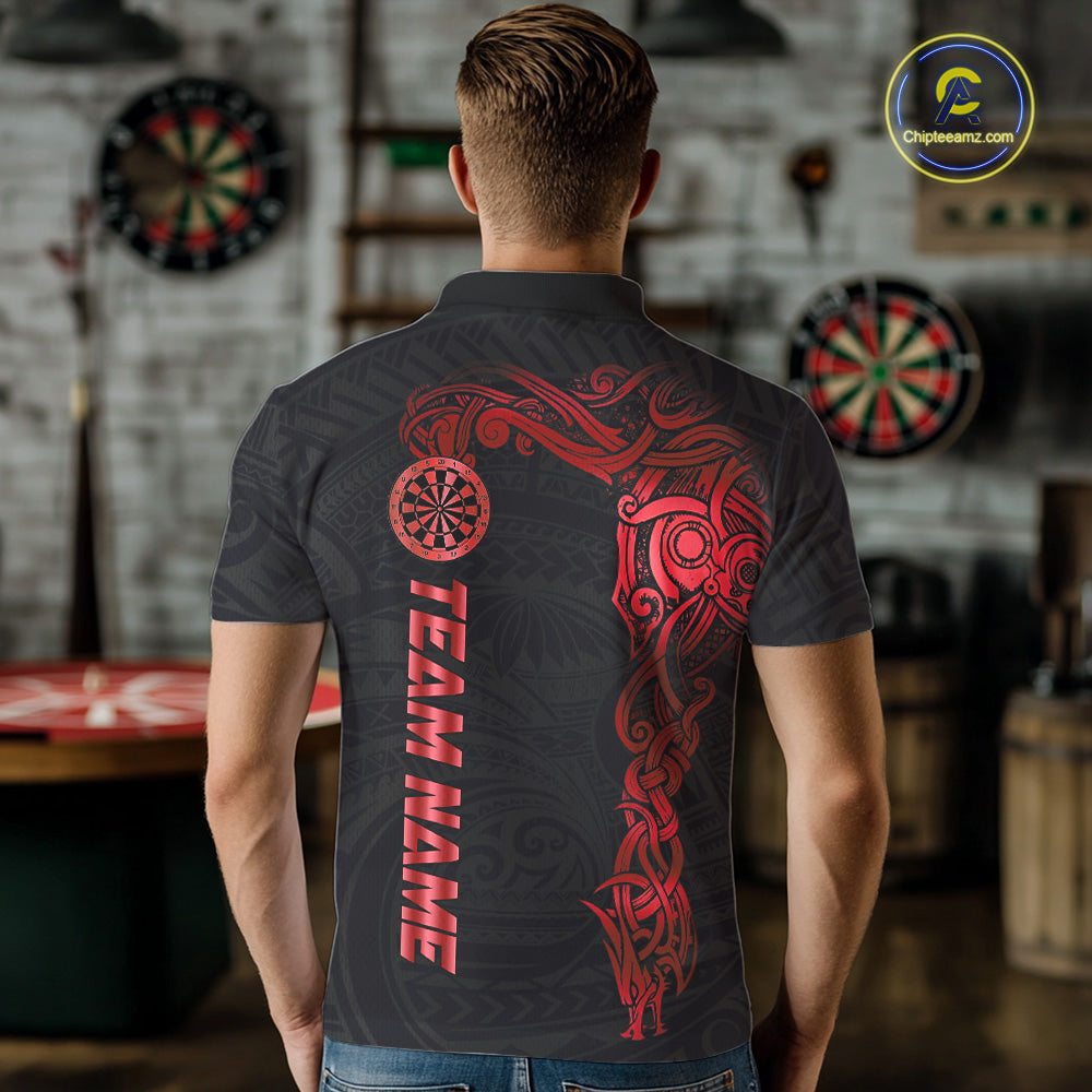 Personalized Black And Red Tribal Darts Shirt For Men Custom Darts Jersey Team Polo & Quarter Zip TDM5558