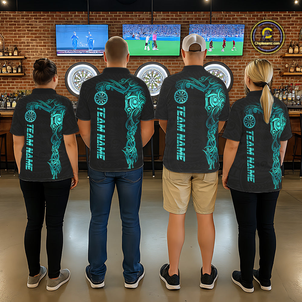 Black And Turquoise Tribal Darts Shirt For Men Custom Darts Jersey Team Polo & Quarter Zip TDM5559
