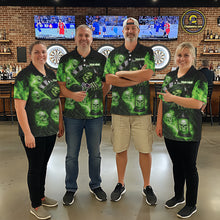 Load image into Gallery viewer, Green Grim Reaper Flame Darts Shirt For Women Custom Skull Darts League Jersey Team Polo &amp; 1/4 Zip TDM5561