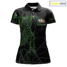 Load image into Gallery viewer, Black And Green Funny Skeleton Billiard Polo &amp; 1/4 Zip For Women Custom Billiard Pool Team Jersey TDM5797