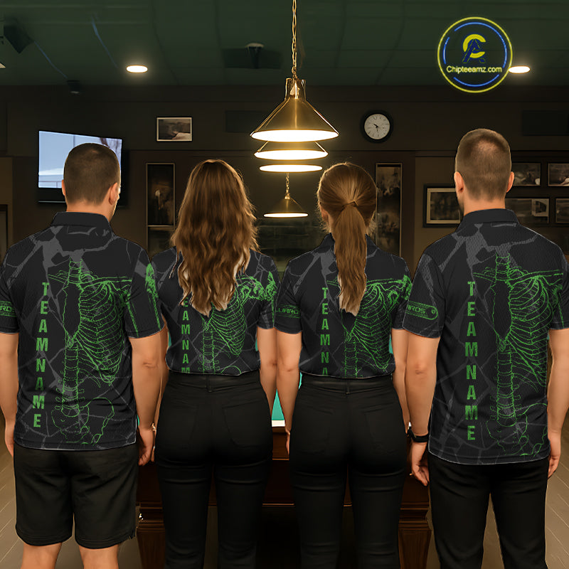 Black And Green Funny Skeleton Billiard Polo & 1/4 Zip For Women Custom Billiard Pool Team Jersey TDM5797
