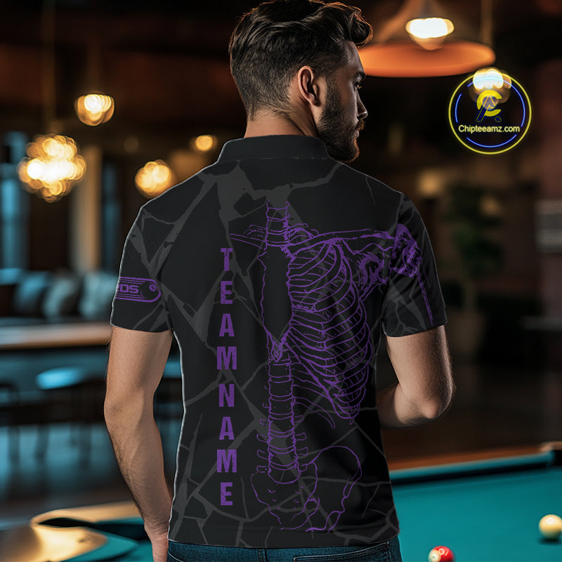 Black And Purple Funny Skeleton Billiard Polo & 1/4 Zip For Men Custom Billiard Pool Team Jersey TDM5798