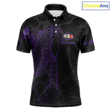 Load image into Gallery viewer, Black And Purple Funny Skeleton Billiard Polo &amp; 1/4 Zip For Men Custom Billiard Pool Team Jersey TDM5798