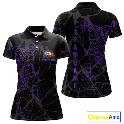 Black And Purple Funny Skeleton Billiard Polo & 1/4 Zip For Women Custom Billiard Pool Team Jersey TDM5798