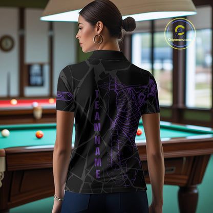 Black And Purple Funny Skeleton Billiard Polo & 1/4 Zip For Women Custom Billiard Pool Team Jersey TDM5798